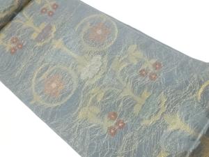 紗 花に抽象模様織出し全通袋帯